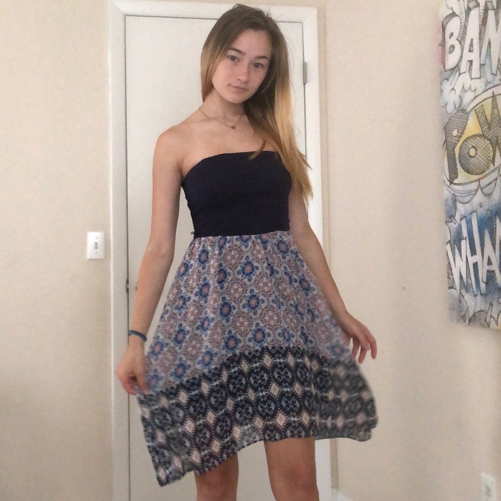 Strapless navy mosaic dress